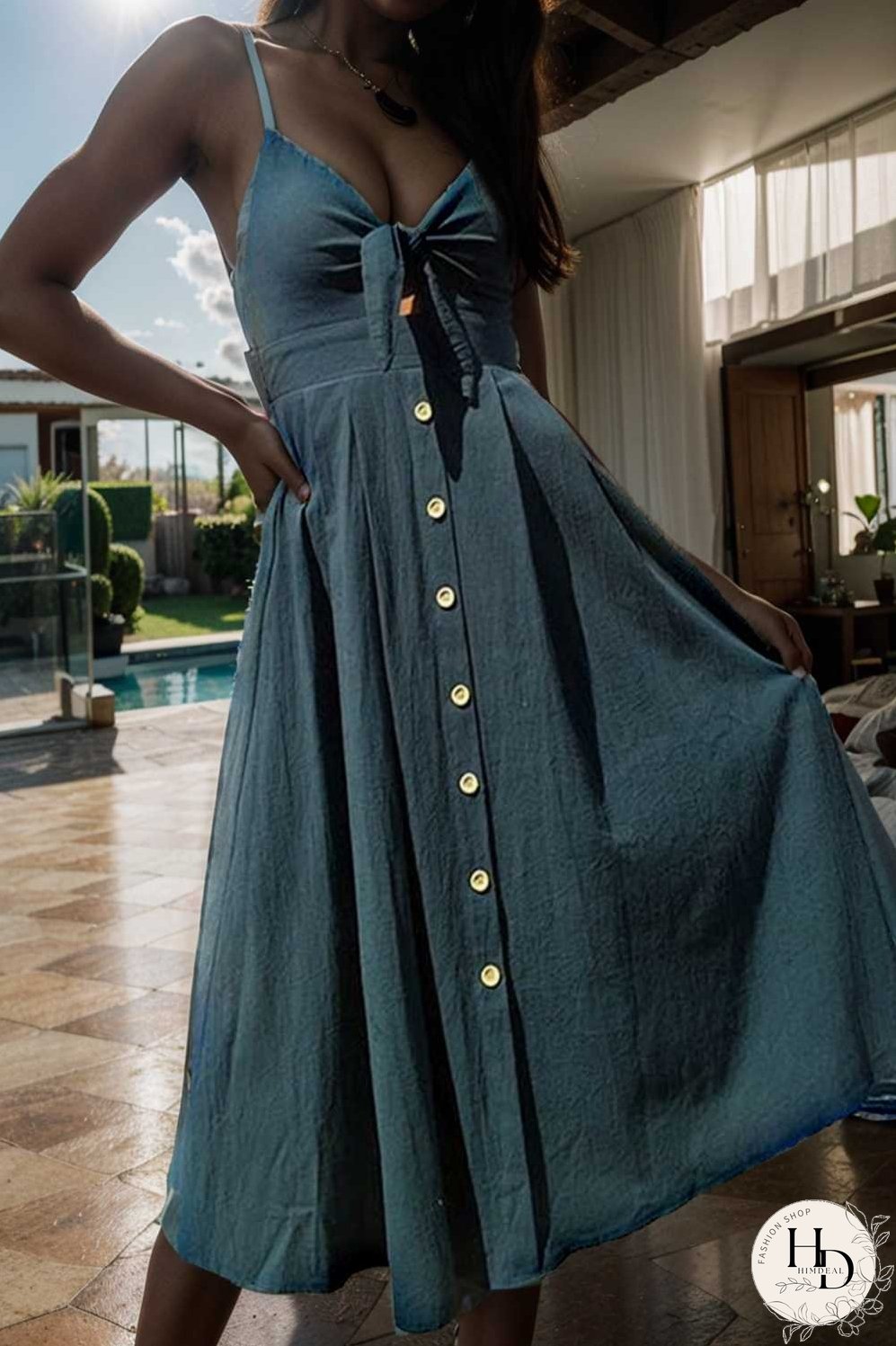 floral v neck tie spaghetti strap beach midi dress