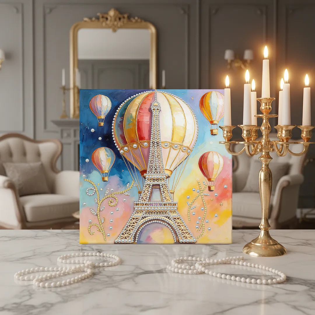 Paris Hot Air Balloon - DIY Pearl Diamond Art Kit With Frame 30*30cm