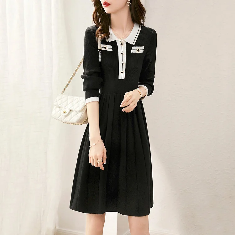 Black Long Sleeve Shawl Collar Dresses QueenFunky