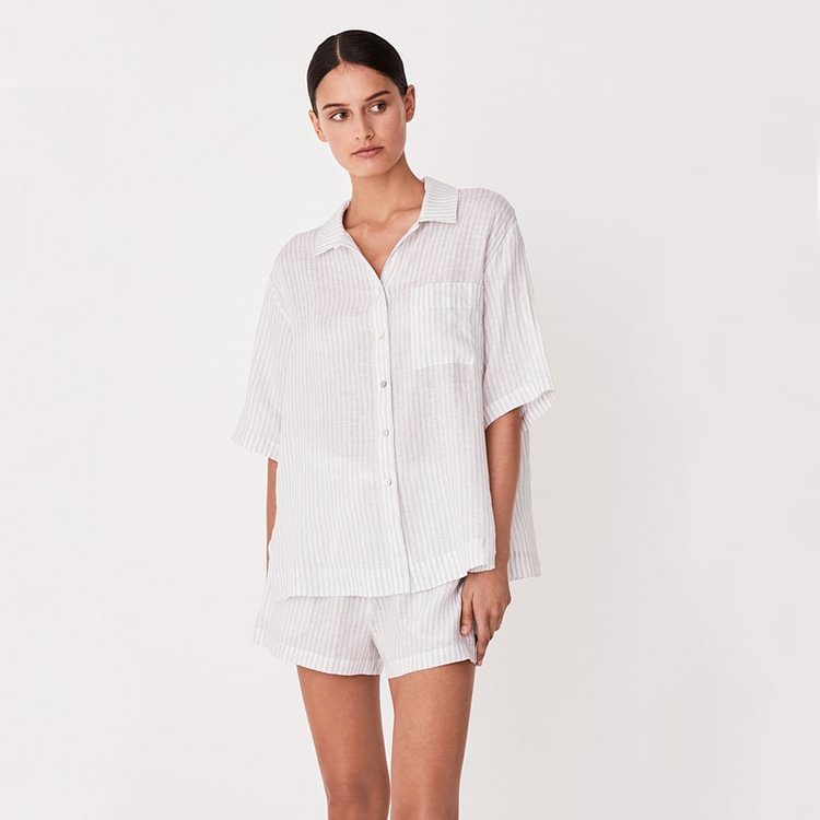Pinstripe Linen Pajama-ChouChouHome