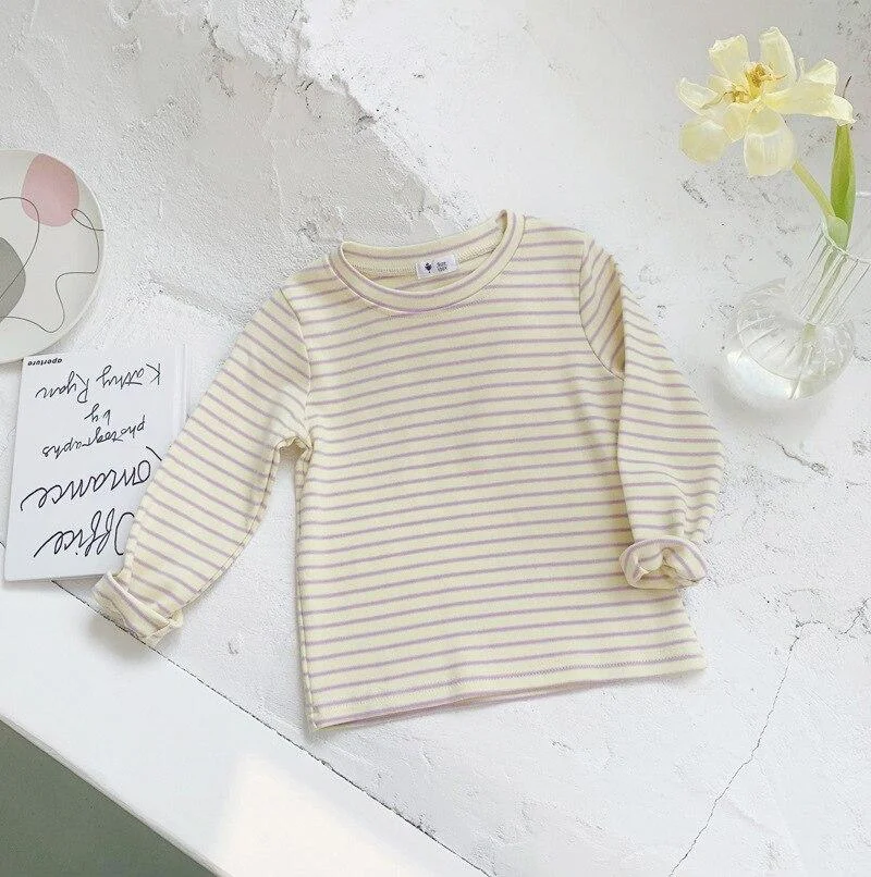 2-8T Toddler Kid Baby Boy Girl Clothes Spring Striped T Shirt Long Sleeve Top Casual Stretch Cotton Tee Shirt Cute Sweet tshirt