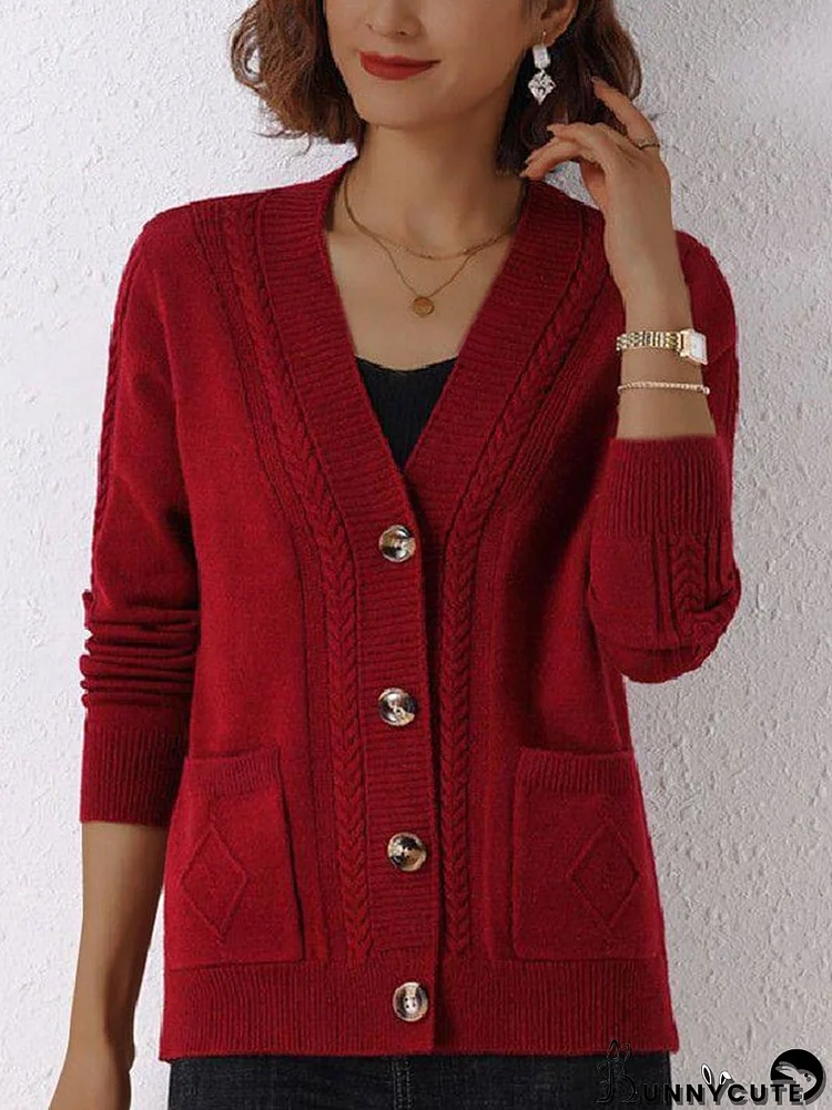 Women Fashion Cable Knit Button Front Sweater Jacket