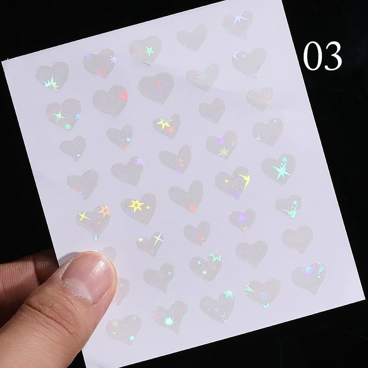 Hot Sale Iridescent Love 3D Nail Sticker Sliver Shiny Glitter Heart Love Design Trasnfer Sliders Valentine's Day Nail Art Decor