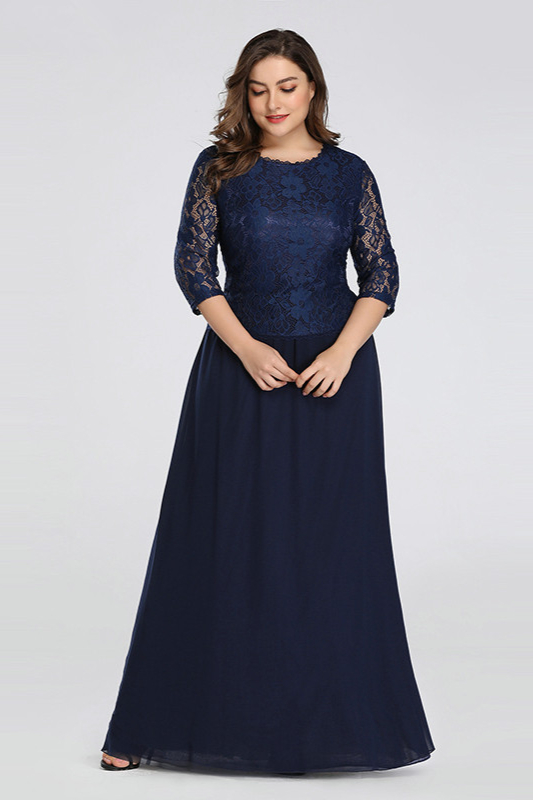 Navy Lace Long Half-Sleeve Plus Size Dress Online - lulusllly