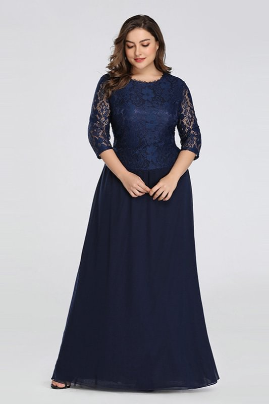 Navy Lace Long Half-Sleeve Plus Size Dress Online - lulusllly
