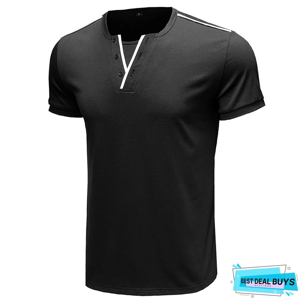 Men's Short Sleeve T-Shirt V-Neck Henry T-Shirt Men's Wear