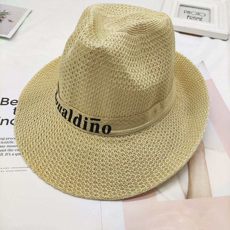 Men's Letter Pattern Linen Beach Hat、、URBENIE