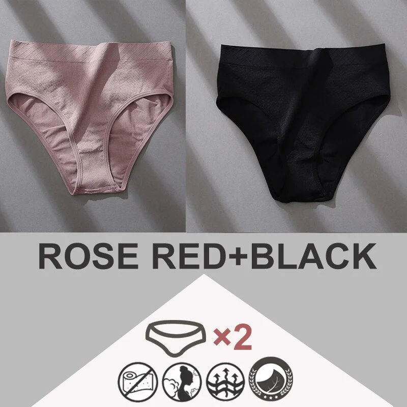 FINETOO 2PCS/Set Women Panties Bodyshaper M-2XL Women's Underwear Lingerie 8 Solid Colors Sexy Female Undepant High Waist Briefs