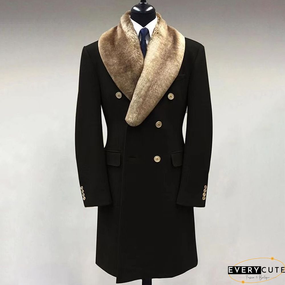 Casual Fur Lapel Collar Graphic Pattern Long Sleeve Coat