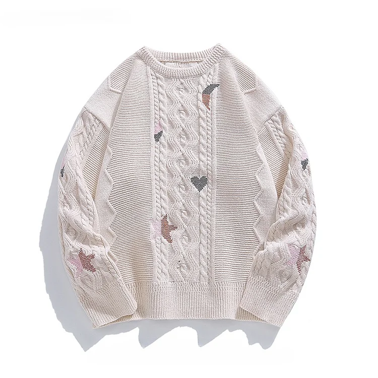 Demandernyc Autumn Winter Deer Plush Embroidered Sweater for Men's European and American Trend Loose Casual Knitted Pullover Unisex Clothing