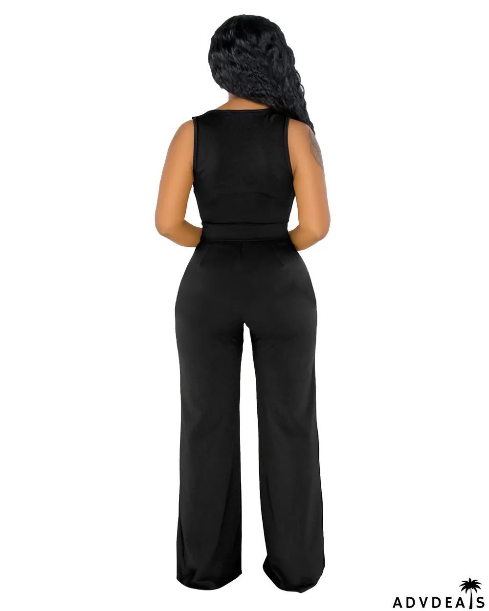 Summer Party Solid Color Halter Crop Top and High Waist Pants Set