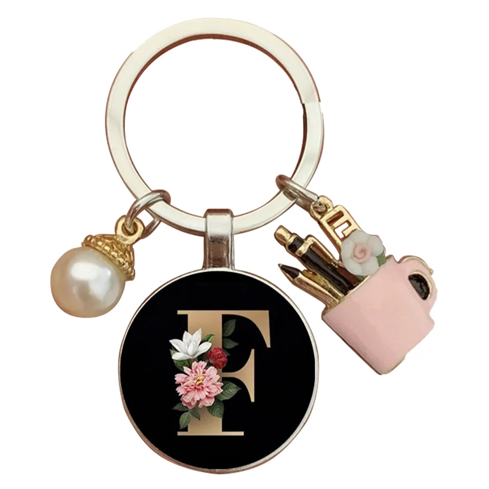 Resin Alphabet Letter Keychain Pearl Alphabet Key Ring Charms for Key Handbag Backpack