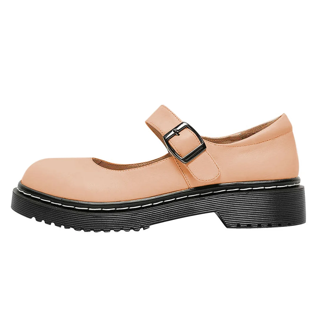 Light Pink Vegan Leather Round Toe Strappy Platform Mary Janes