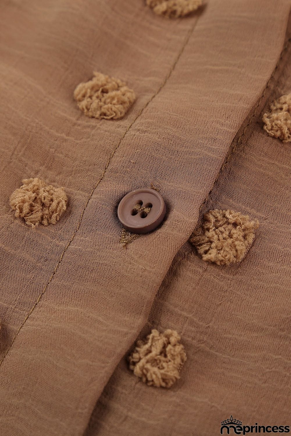 Brown Long Sleeve Button Fuzzy Polka Dot Shirt