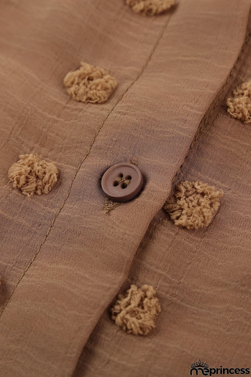 Brown Long Sleeve Button Fuzzy Polka Dot Shirt