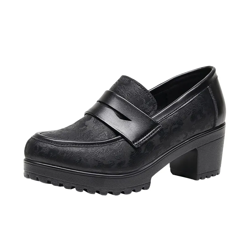 Breakj Breakj Lefu Shoes Women's Spring And Autumn Women's Shoes Coarse Heel Waterproof Platform British Small Leather Shoes Retro Black One-Legged Single Shoes