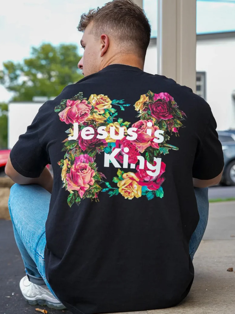 Men's Casual Jesus Is King Print T-shirt / Rvogue / Rvogue