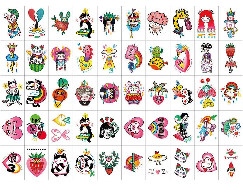 50PCS Cute Cartoon Temporary Tattoo Stickers for Men Women Children Body Art Waterproof Fake Tattos Arm Wrist Decal Tatoo animal