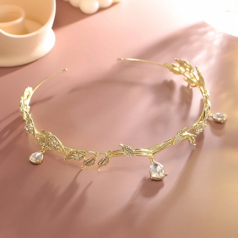 Women’s Fairy Style Princess Leaves Metal Plating Inlay Artificial Crystal Rhinestones Hair Band