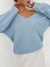Casual V-Neck Loose Long Sleeve Solid Color Sweater