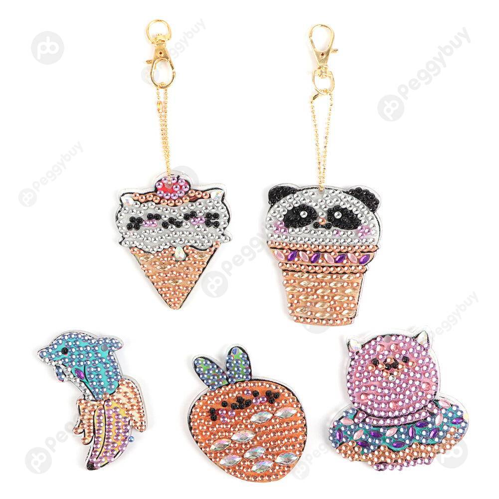 

5pcs Cartoon Fruit-DIY Creative Diamond Keychain, 501 Original