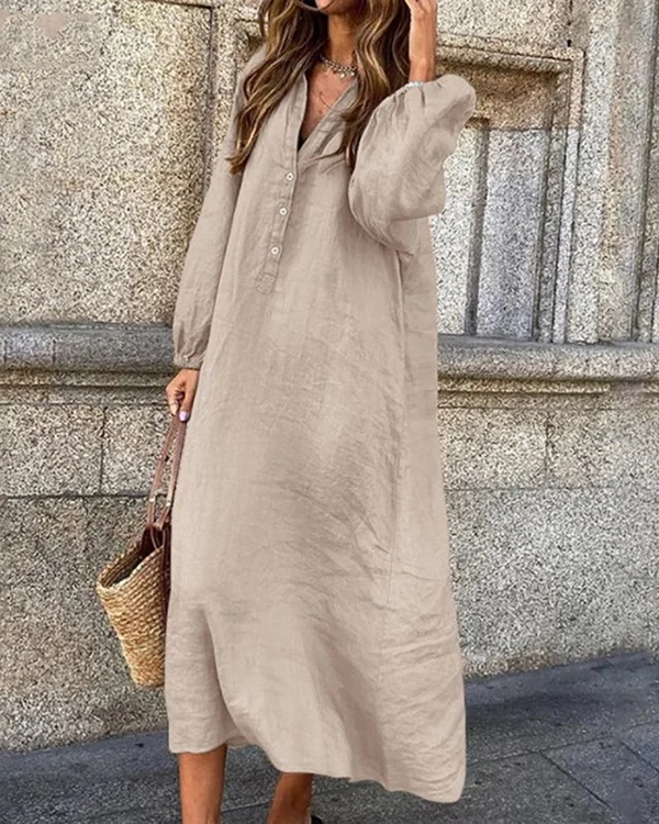 Women's Long Sleeve V-neck Solid Casual Dress