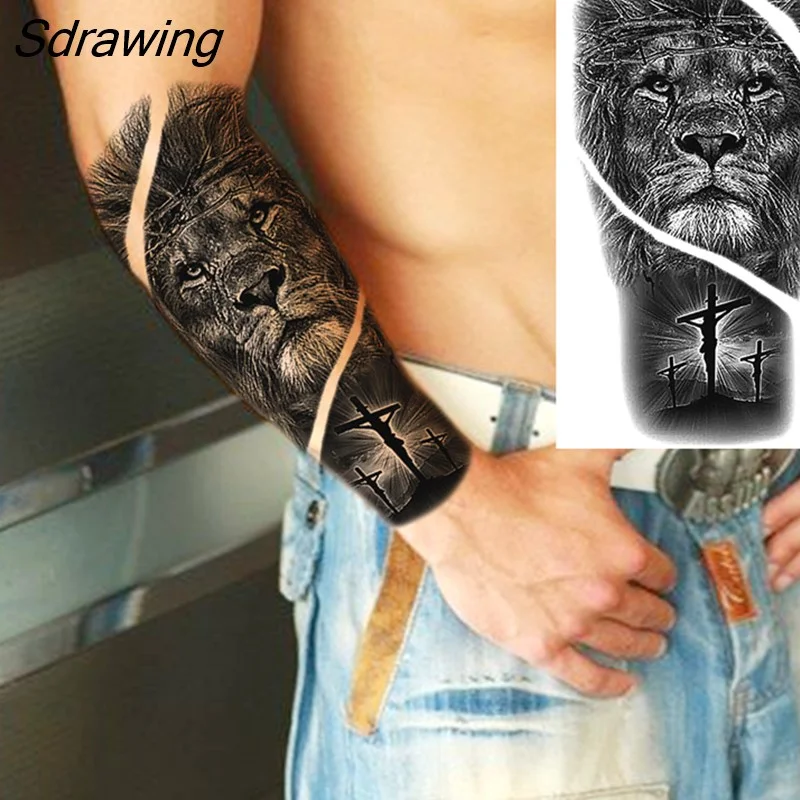 Sdrawing Realistic Black Devil Temporary Tattoos For Men Adult Tiger Pirate Skeleton Vampire Fake Tattoo Forearm Scary Tatoo Joker