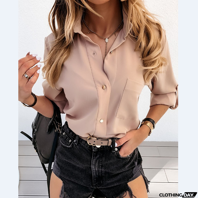 Design Solid Button Long Sleeve Shirt