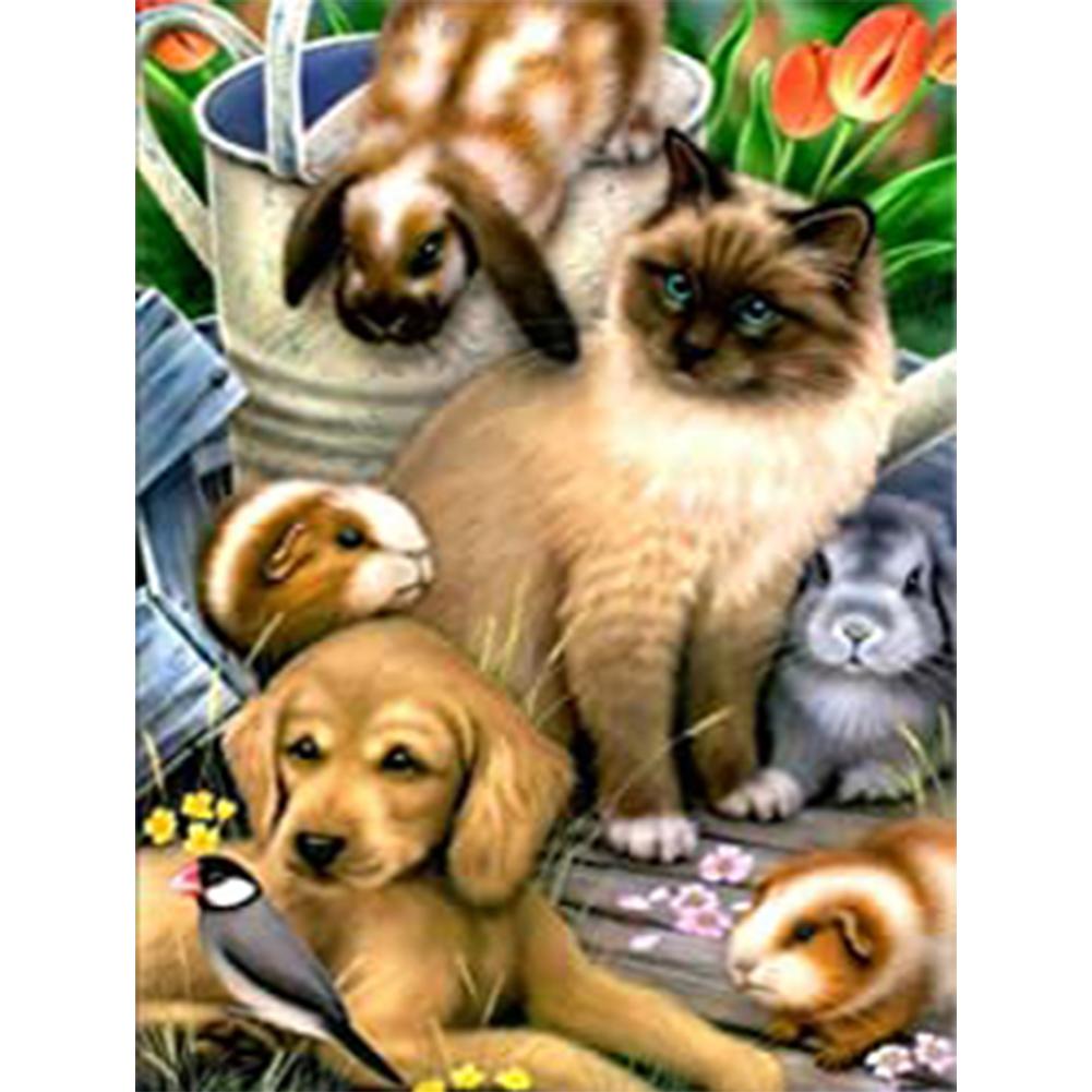 

30*40CM-Round Drill Diamond Painting-Dogs Cats, 501 Original