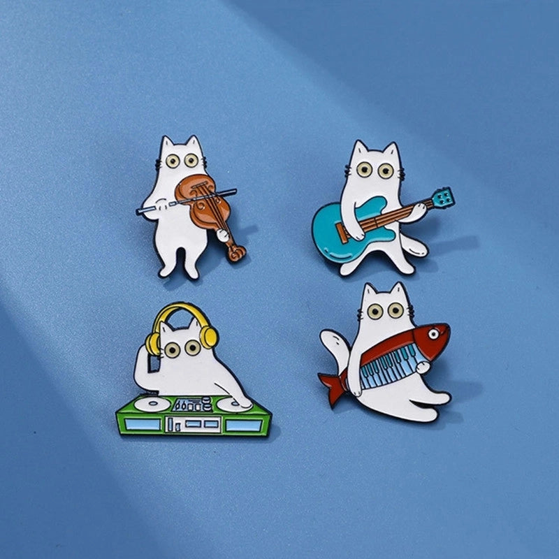 Cartoon Style Cute Pin Musical Instrument Cartoon Cat Alloy Stamping Stoving Varnish Plating Unisex Badge Brooches Collar Pin