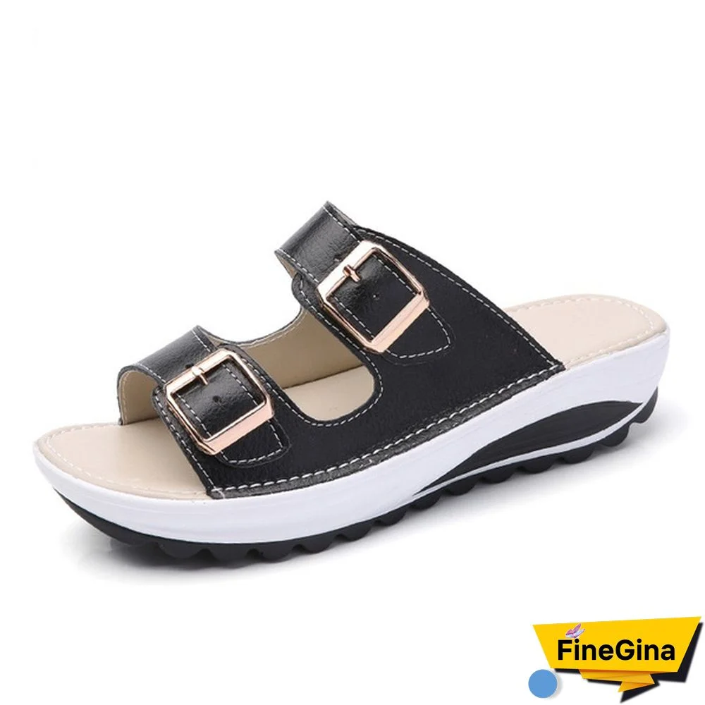 Women Fashion Casual Shoes Slippers Leather Sandals Summer Shoes Plus Size 35-42