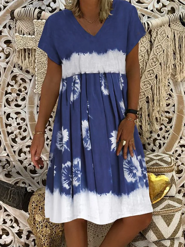 Ombre/Tie-Dye Cotton-Blend Short Sleeve Dresses