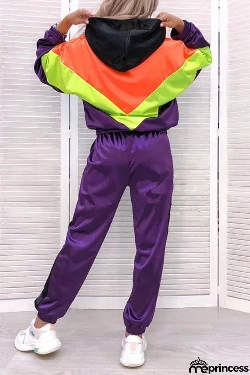 Color Block Zipper Hoodie Pants Set