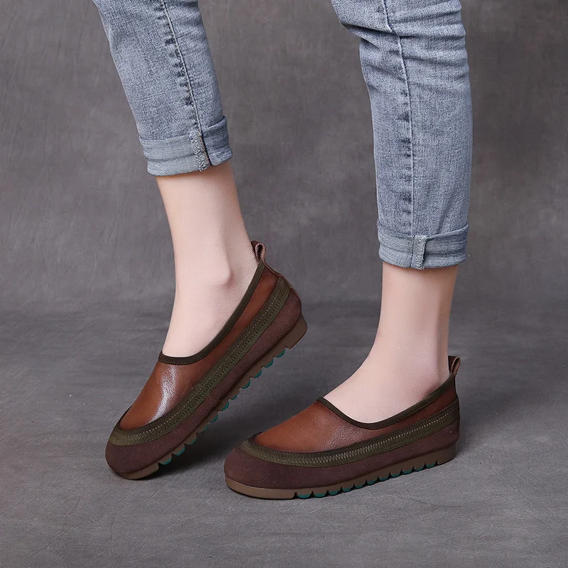 Yyvonne Layer Of Cowhedry Hand-Made Soft-Soled Single Shoes Four Seasons Of New Sen Tethered Lazy Shoes Leather Flat Women's Shoes