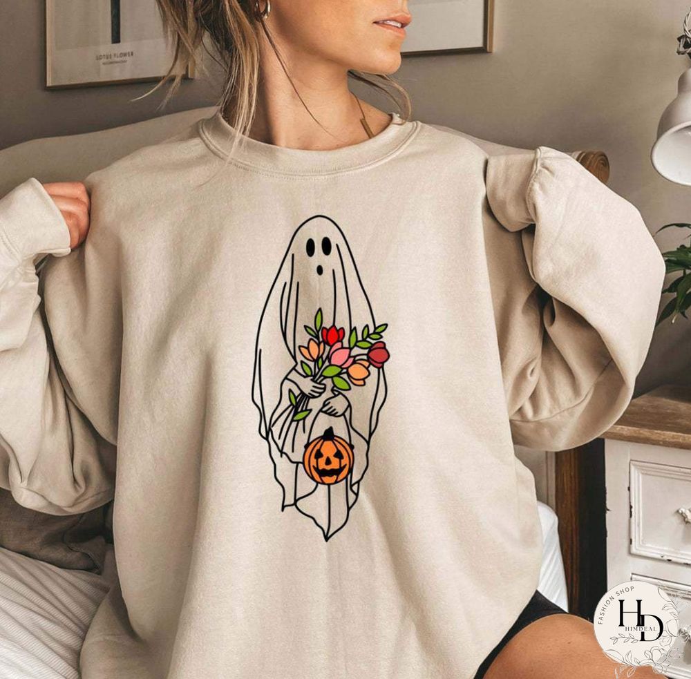Ghost With Flower Printed Loose Top