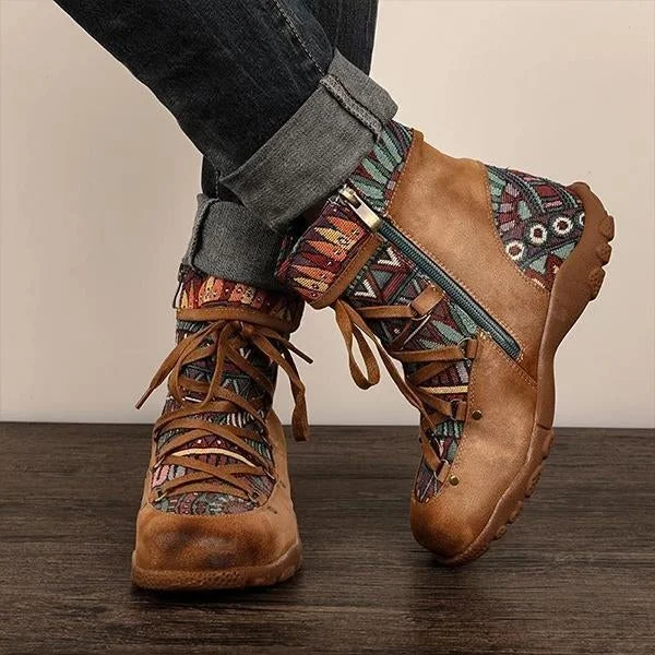 Casual Lace Up Zipper Comfy Flat Boots | EGEMISS