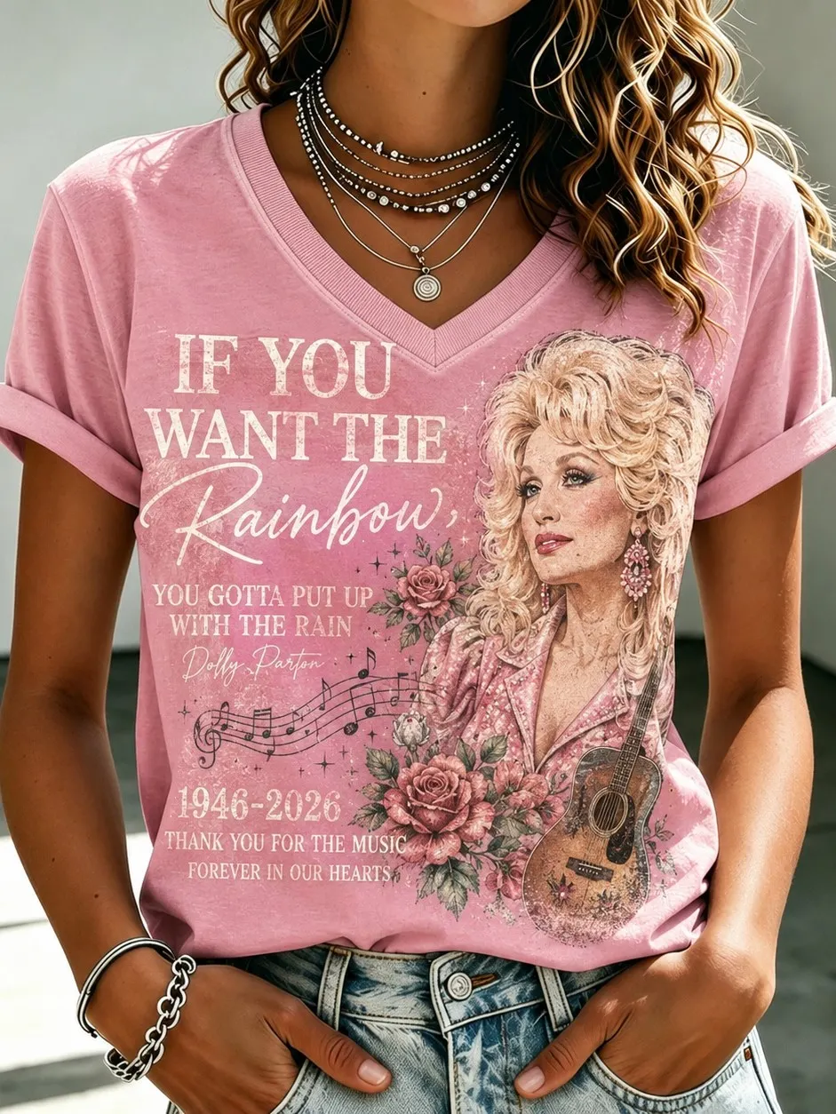 Women's Country Music Queen Character Print Commemorative Print V-neck T-shirt artswardrobe