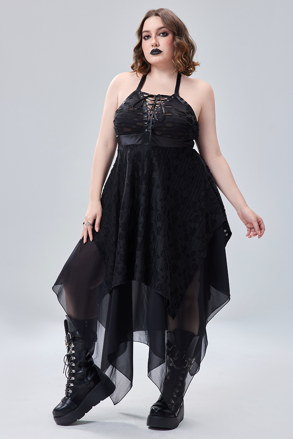 Xpluswear Design Plus Size Halloween Costume Black Lace Up Sleeveless ...