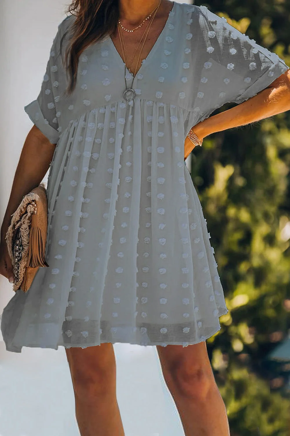 Buzzdaisy Fever Pitch Pom Babydoll Tunic Dress