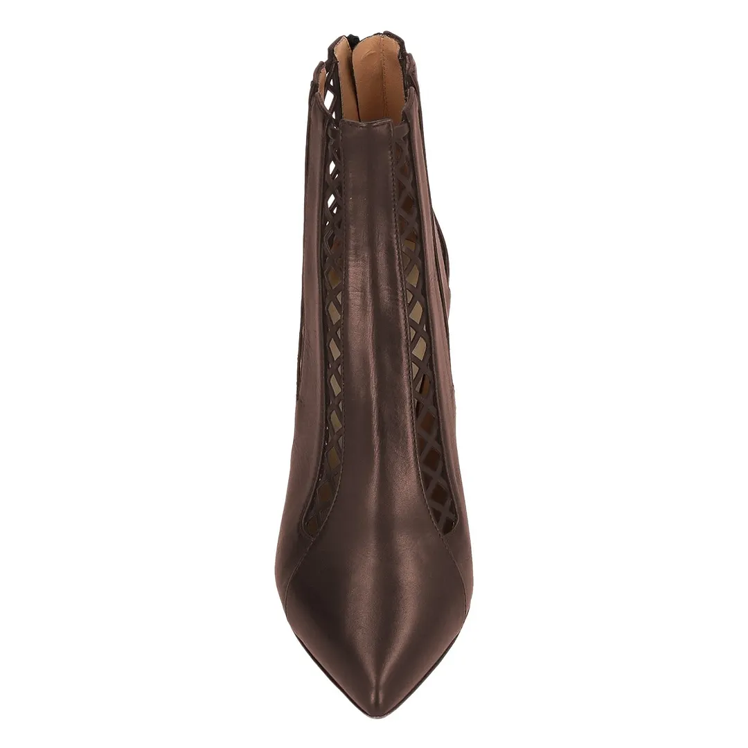 Brown Stiletto Heel Cut Out Back Zipper Short Boots for Women