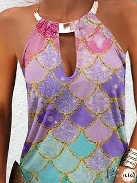 Women's Fish Scale Print Halter Dress