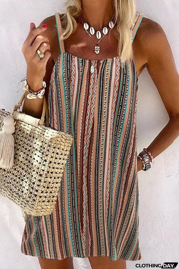 Casual Multicolor Striped Mini Dress