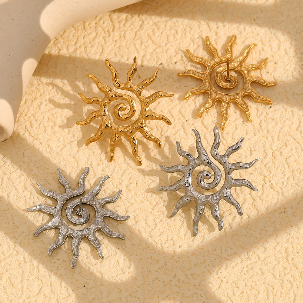 Ins Fashion Niche Design Personality Hot Pendant Stainless Steel 18K Gold Plated Sun Earrings For Women