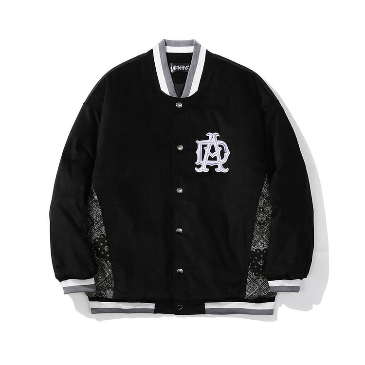 Stitching Printing Cotton-Padded Jacket Men's plus Size Retro Sports Long-Sleeved Top Loose Jacket Men Cotton Padded Jackets