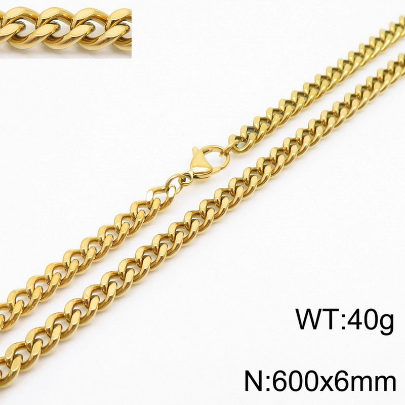 Fashion Simple Bracelet Stainless Steel Six-Sided Grinding Chain Choker Necklace