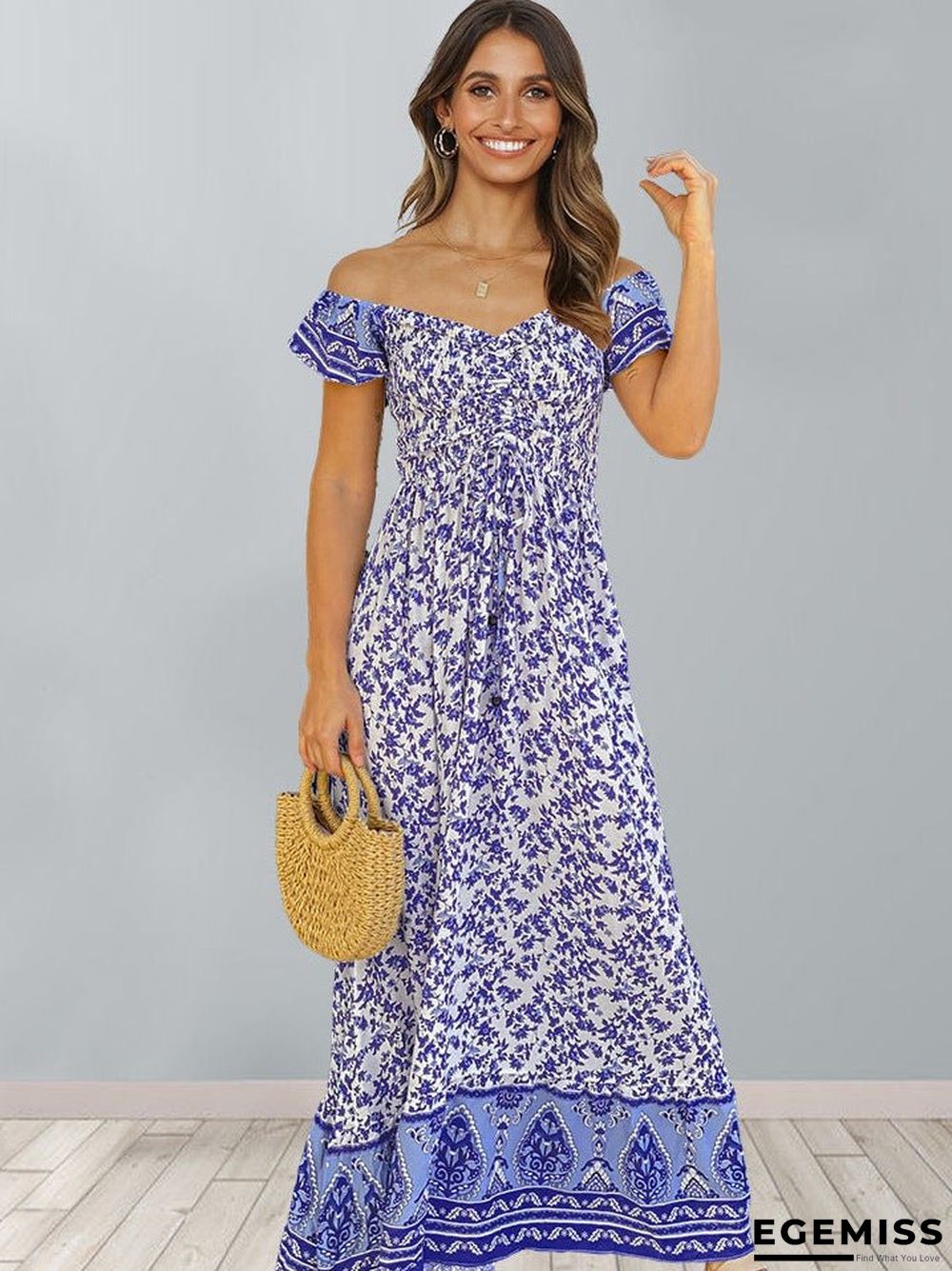 Broken Flower Open Back Waist A-shaped Women's Dress | EGEMISS