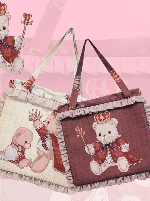 Sweet Lolita Bags Crown Bear Printed Girls Shoulder Bags Novameme