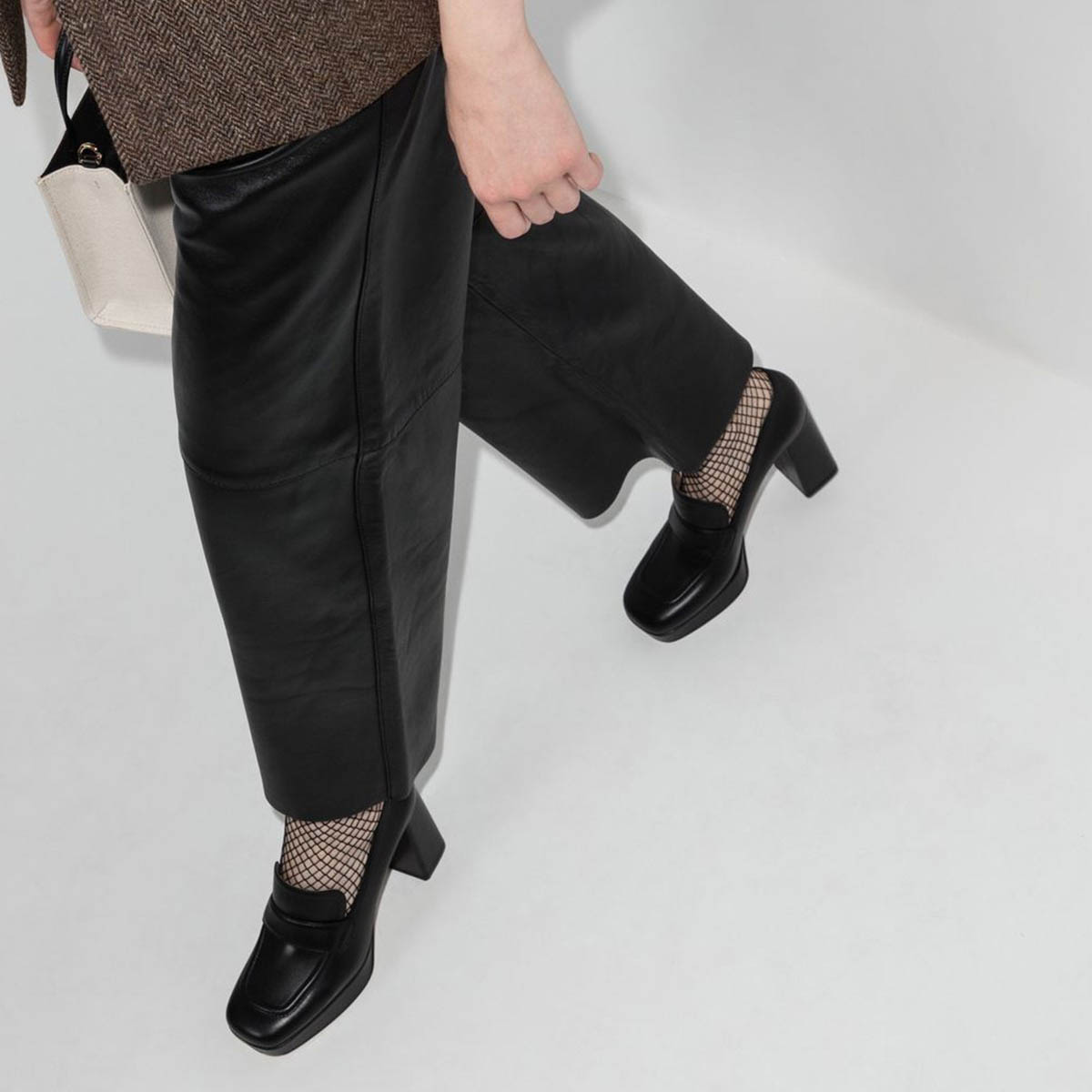 Black Slip-On Chunky Heel Platform Loafer Shoes Women with Square Toe Nicepairs