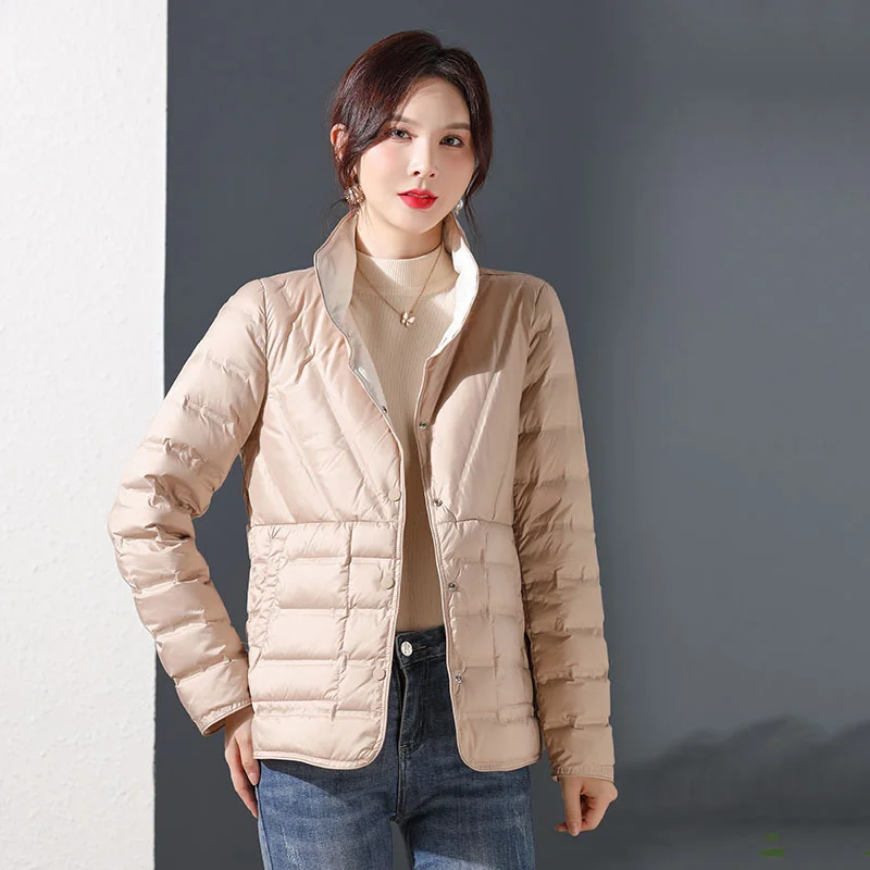 Woherb Double-Sided Double-Color Wear Winter Standing Collar Light Down Jacket Female Short Rubber White Duck Velvet Warm Coat Tide-Outfit Ideas