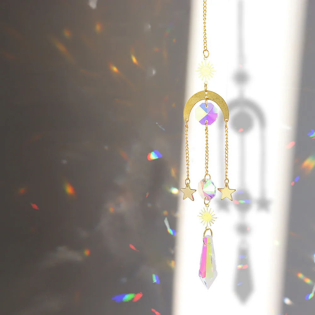 Hanging Crystal Light Catcher Metal Moon Sun Garden Wall Wind Chime (62)